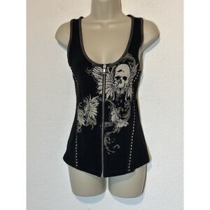 From Los Angeles Bus Stop Womens L Rhinestone StudsGoth Grunge Tank Top Full Zip